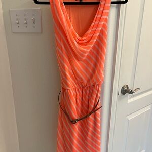 Express Vibrant Orange and White Maxi Dress